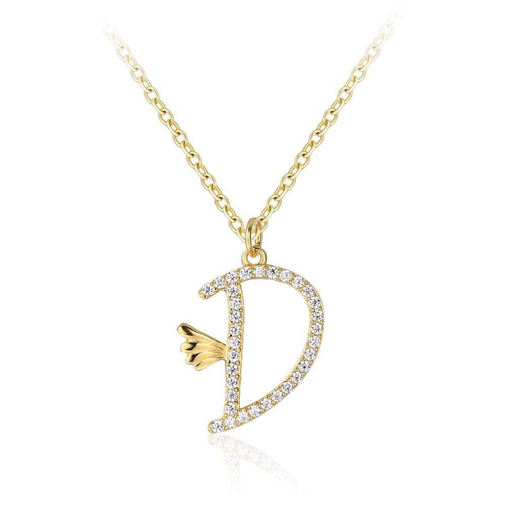 Cute Style 14K Gold Plated 925 Sterling Silver CZ Initial D Pendant Necklace FM022936N