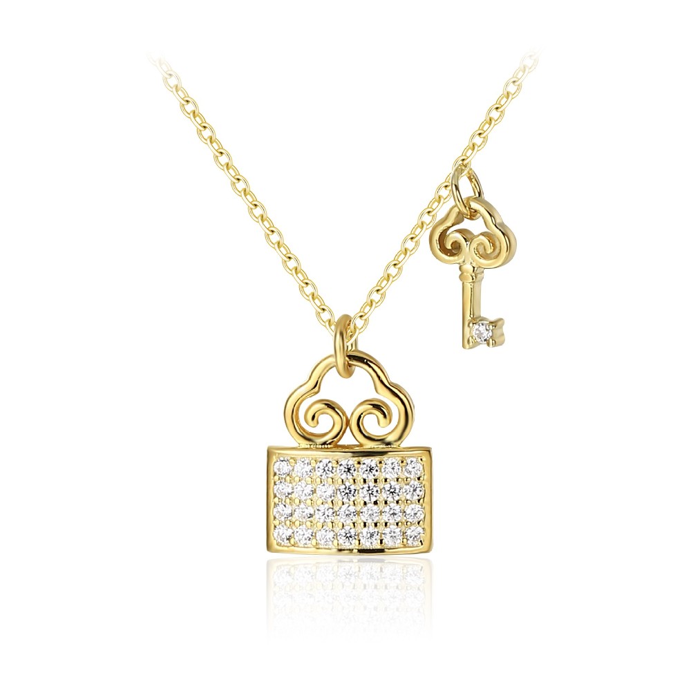 Gold Plated Sterling Silver Fashion Lock and Key Necklace for Women FM022939N