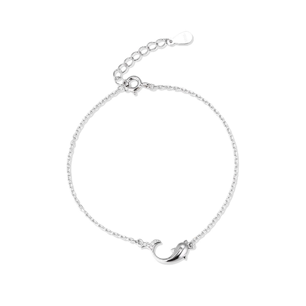 Cute Dolphin Rhodium Plated Color 925 Sterling Silver Bracelet for Girls Ladies Women FM022814H