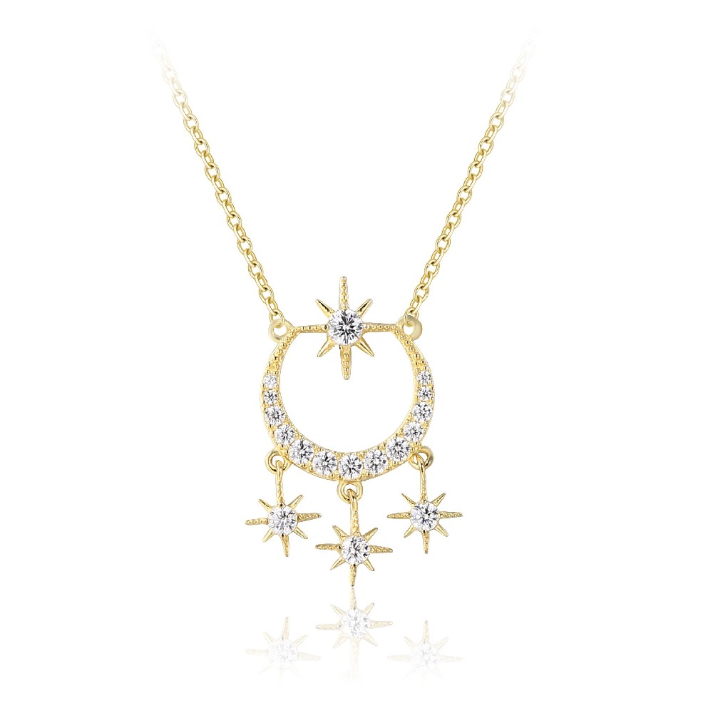 Fashion Gold Plated Jewelry S925 Silver Zircon Moon Women Necklace FM022943N
