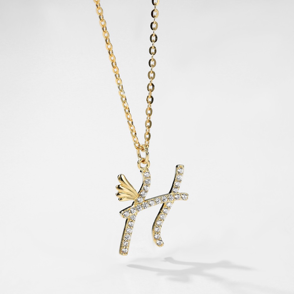 Cute Style 14K Gold Plated 925 Sterling Silver CZ Initial H Pendant Necklace FM022949N