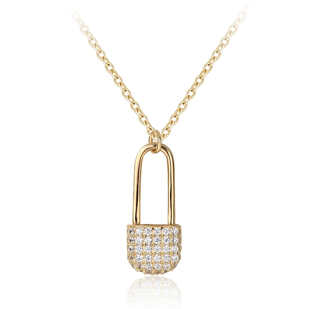 Fashion Jewelry Cubic Zirconia Women Silver 925 Paperclip Necklace FM022955N
