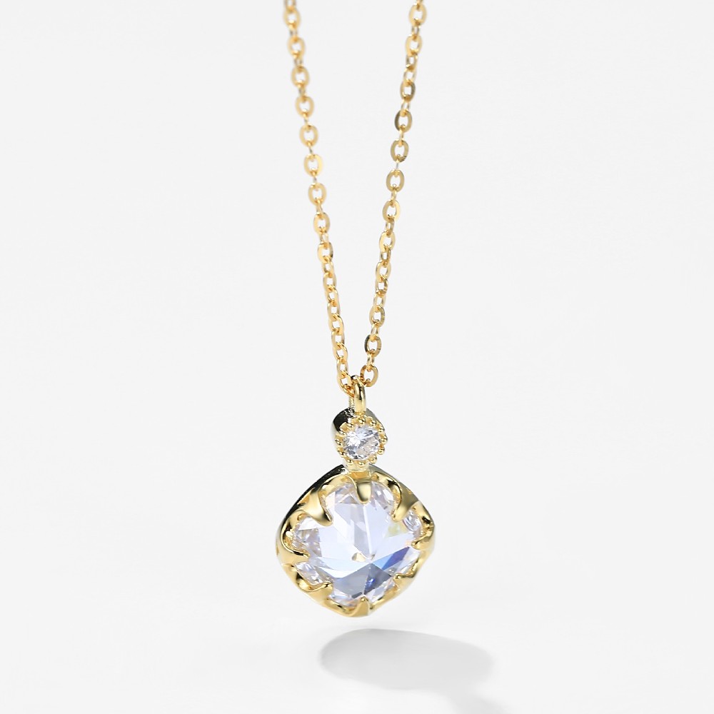 Custom Sterling 925 Silver Big Zircon Gold Plated Necklace FM022957N