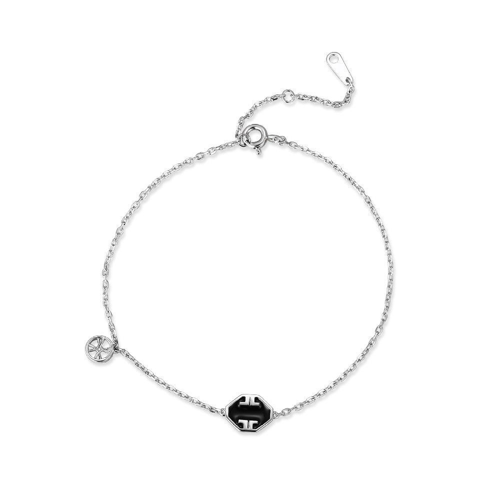 Black Enamel 925 Sterling Silver Charm Bracelet for Women Ladies Girls FM022817H