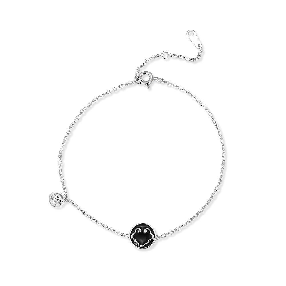 Rhodium Plated Sterling Silver 925 Black Enamel Bracelet FM022818H