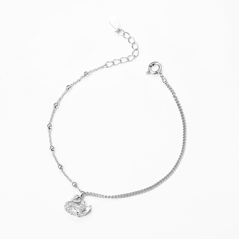 925 Sterling Silver Cubic Zirconia Swan Charm Bracelet for Women FM022820H