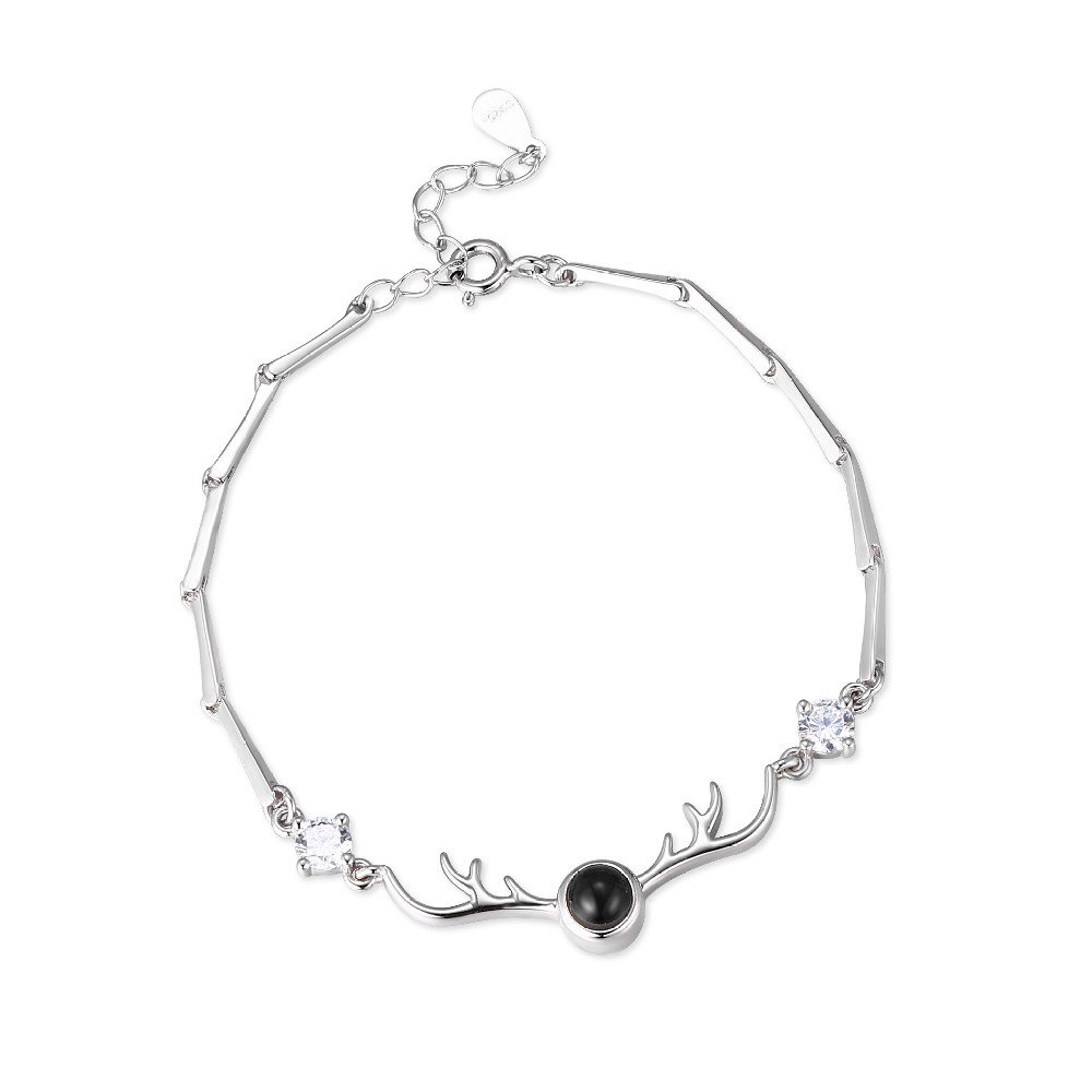 Fashion Sterling Silver 925 Deer Head Beaded Bracelet Women FM022823H