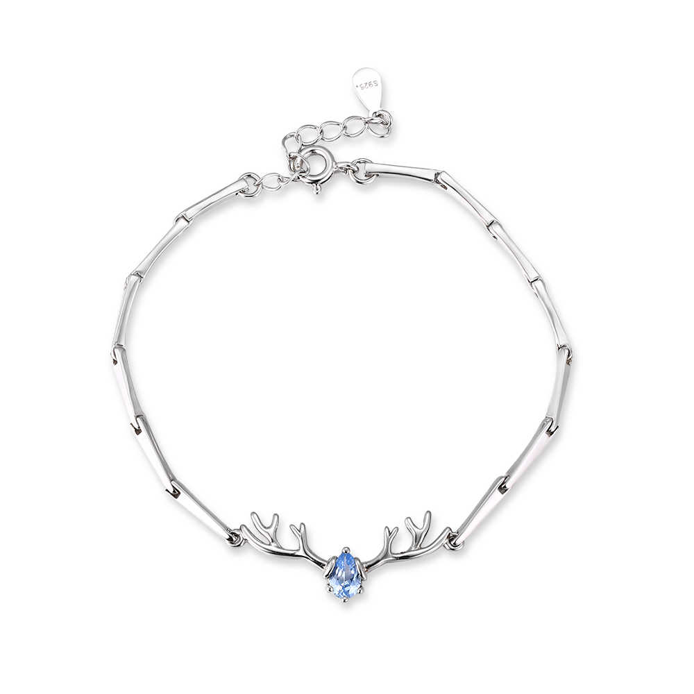 Fashion Jewelry Light Blue Stone Deer Sterling 925 Silver Bracelet FM022824H