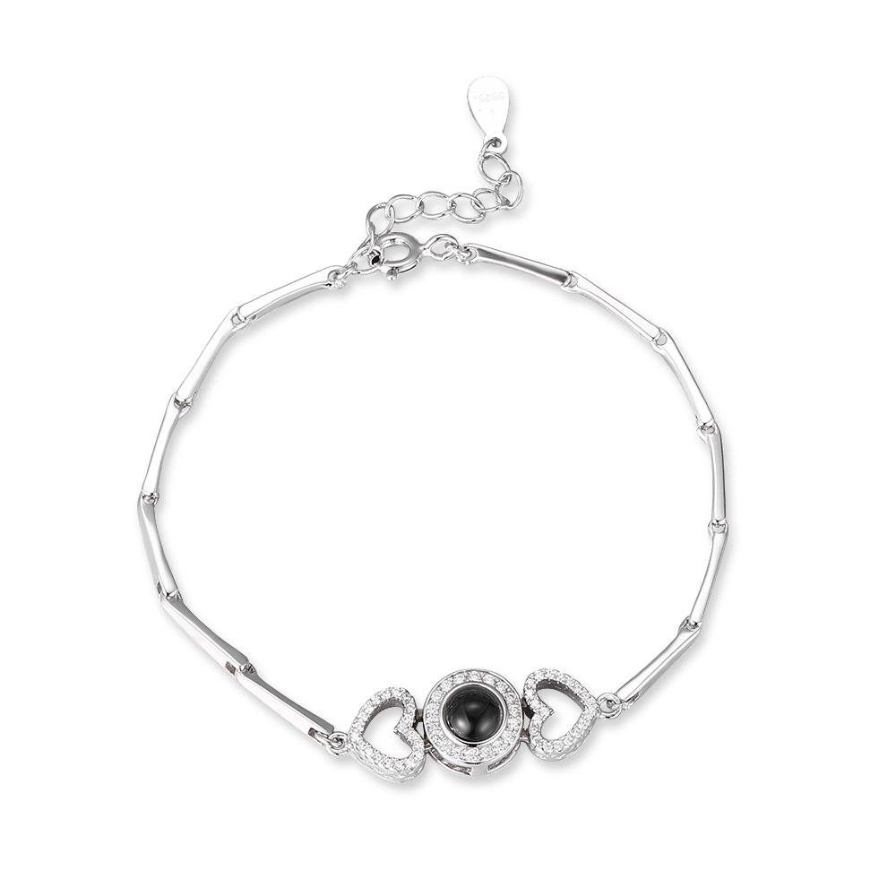 Fashion 925 Silver Zirconia Heart Memory Stone Bracelet Women FM022825H