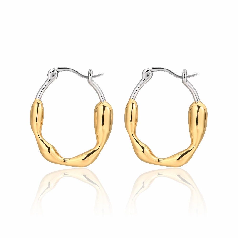 Fashion 2 Tone Plated Simple Design Brass Hoop Earrings FJ026848E