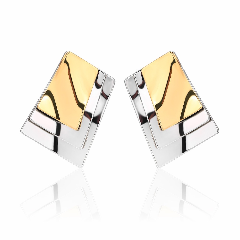 Wholesale Fashion Brass Two Tone Gold Plated Minimalist Jewelry Earrings FJ026852E