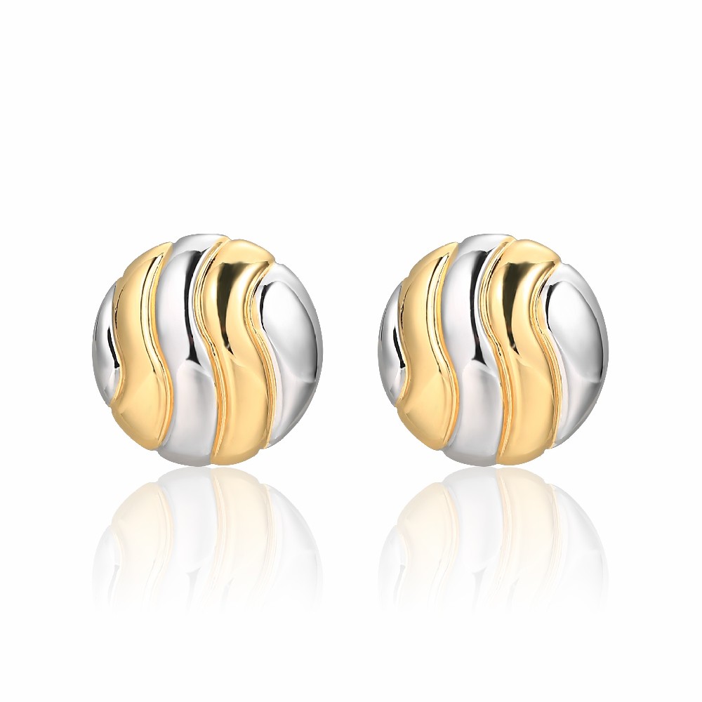 Chunky Round Stud Two Tone Color Plated Earrings FJ026853E