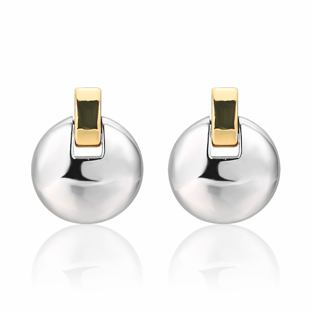 Mix Color Two Tone Plated Round Ladies Fashion Drop Earrings Women FJ026860E