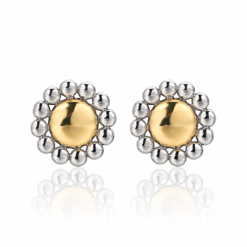 Trendy Flower Two Tone Flower Stud Earrings for Women FJ026861E