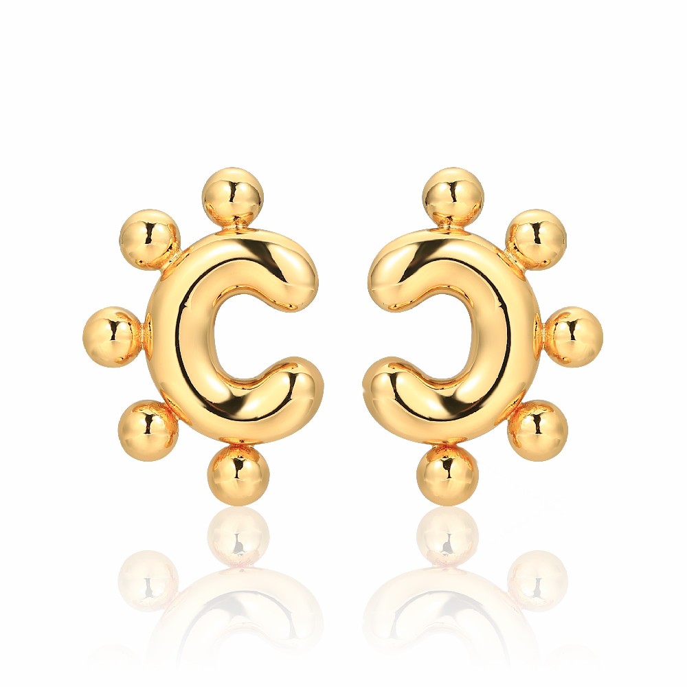 Dainty 18K Gold Plated Semicircle Minimalist Stud Earrings for Women FJ026863E