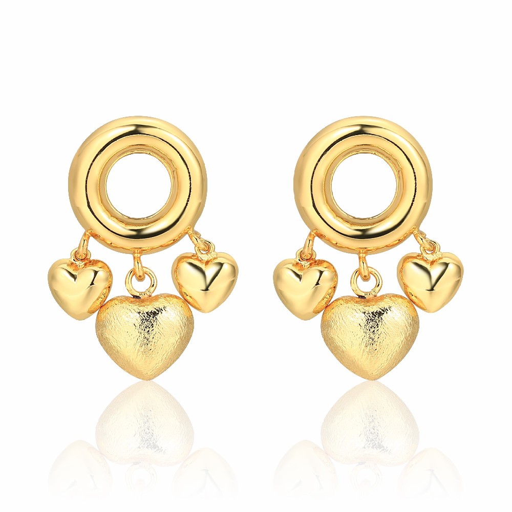 Fashion Design Big Gold Plated Heart Dangle Stud Earrings Women FJ026864E