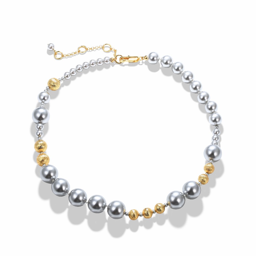 Fashion Jewelry Grey Imitation Pearl and Brass Ball Bead Necklace for Women FJ026865N