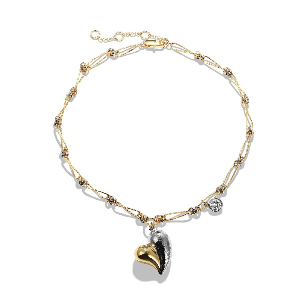 Chunky Heart Pendant Two Tone Necklace for Women Big Fashion FJ026872N