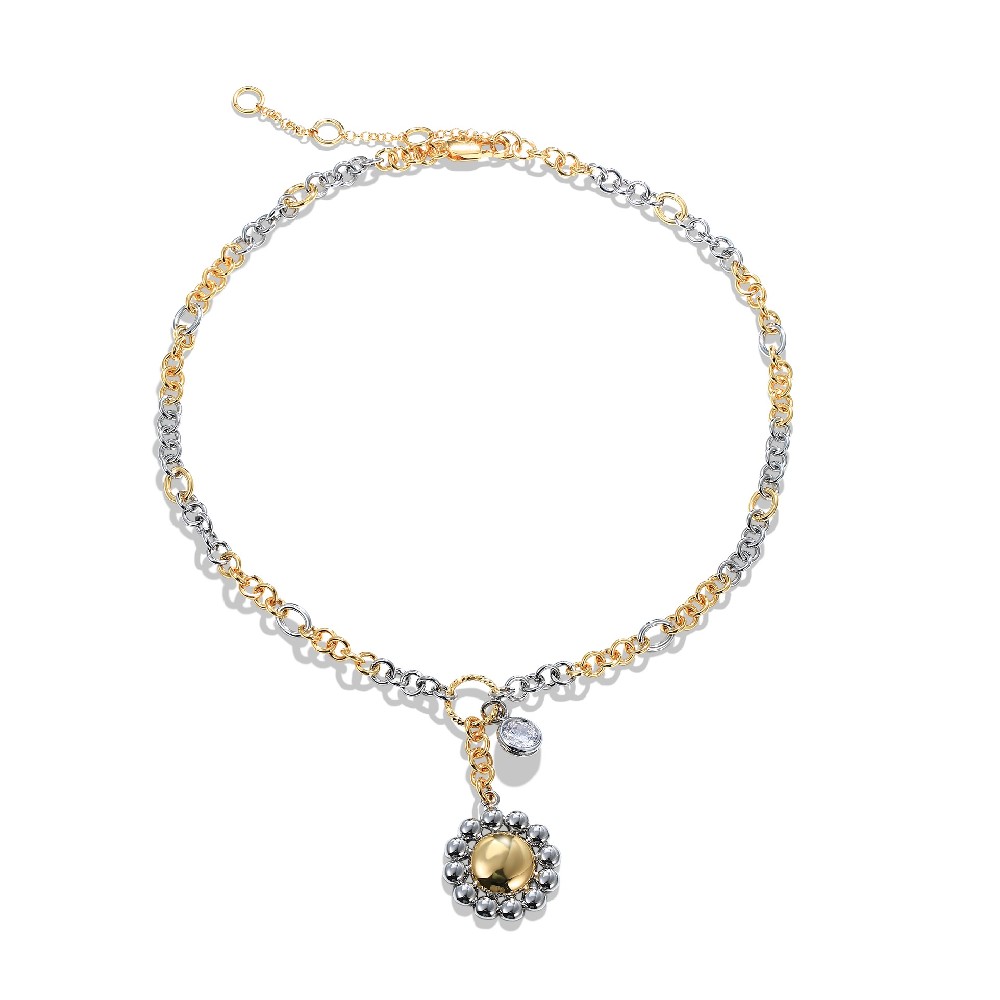 Women's Trendy Fashion Two Tone Plated Flower Necklace FJ026873N