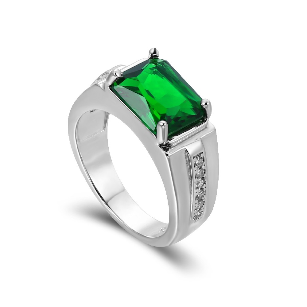 Green Crystal Stone Cubic Zircon Turkish Men Silver 925 Ring FJ026249R