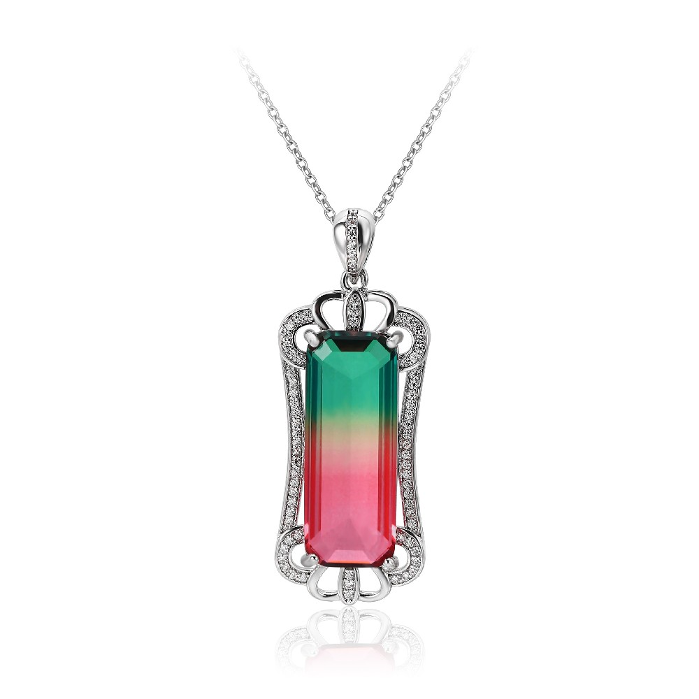 Multicolor 925 Sterling Silver Cubic Zircon Pendant Necklace FJ026276N