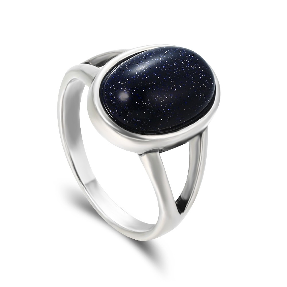 Oval Blue Sand Stone Sterling Silver 925 Ring for Women  FJ026293R