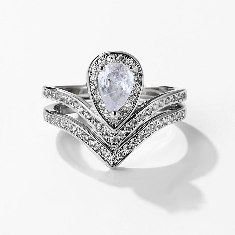 Cubic Zirconia Cluster Sterling Silver 925 Double Promise Engagement Rings for Women FJ026246R