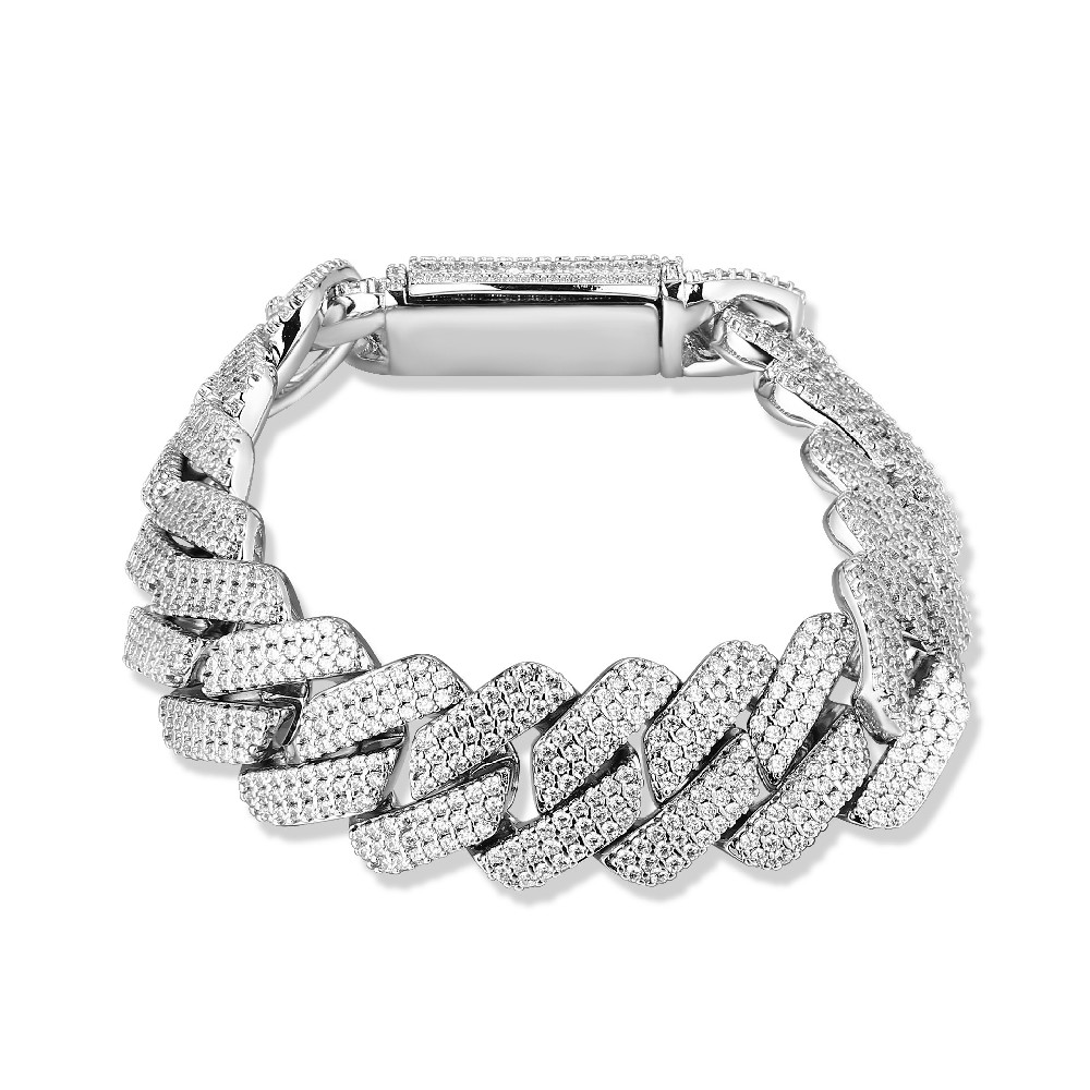 20MM 8IN Cubic Zirconia 925 Sterling Silver Hip Hop Style Men Cuban Chain Bracelet FJ026902H FJ026902H