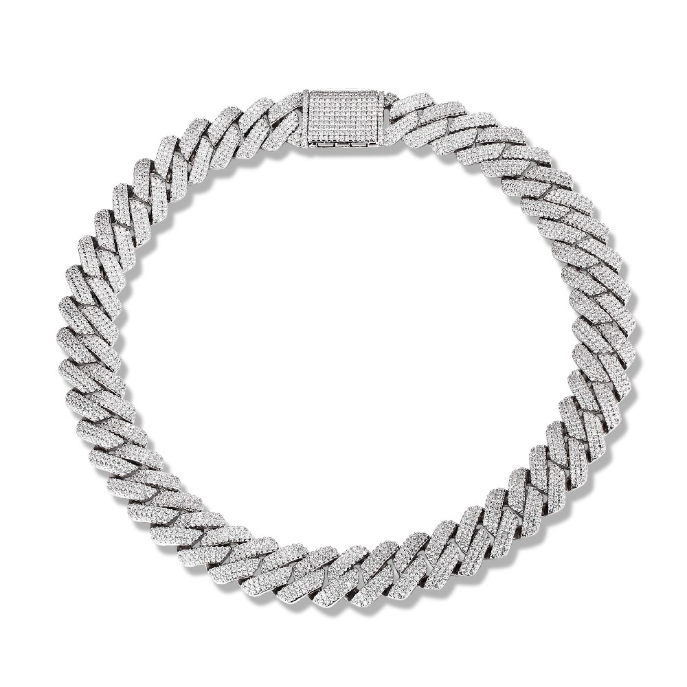 20MM 20IN Sterling 925 Silver Cubic Zirconia Custom Cuban Link Hip Hop Necklace FJ026903N