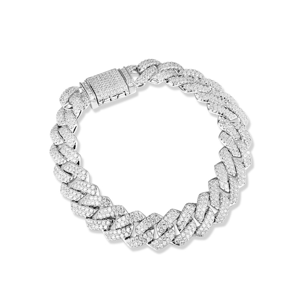 14MM 8IN CZ Stone Hip Hop Men Cuban Bracelet Silver 925 Sterling FJ026901H