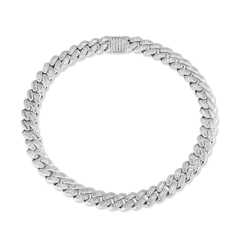 Hip Hop Jewelry 15mm Baguette Cubic Zircon Cuban Chain Necklace FJ026905N