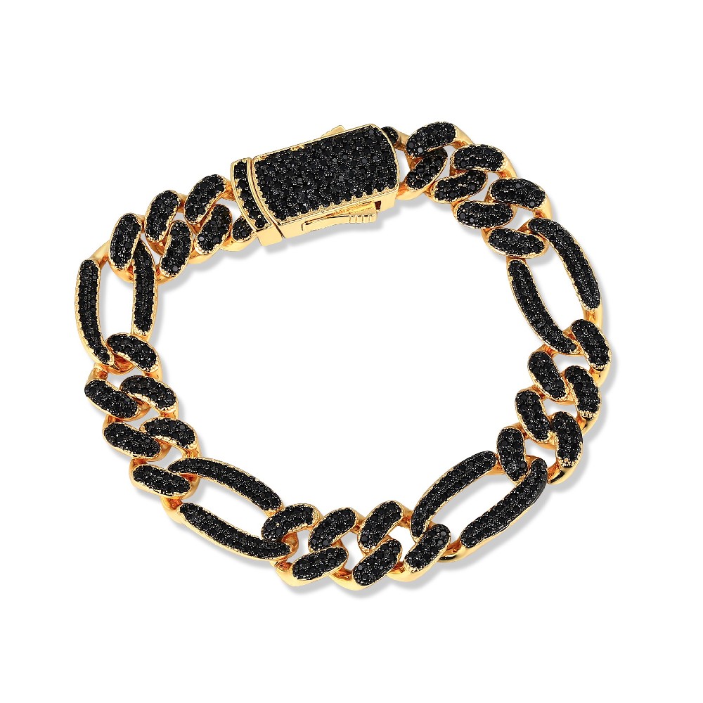 925 Sterling Silver Black Zircon Figaro Miami Cuban Link Chunky Bracelet for Men FM026908H