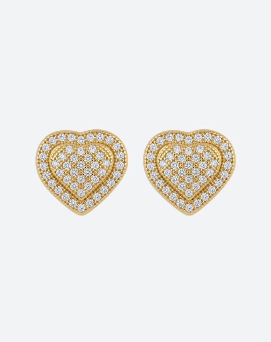 Heart-shaped layered earrings with gold plating