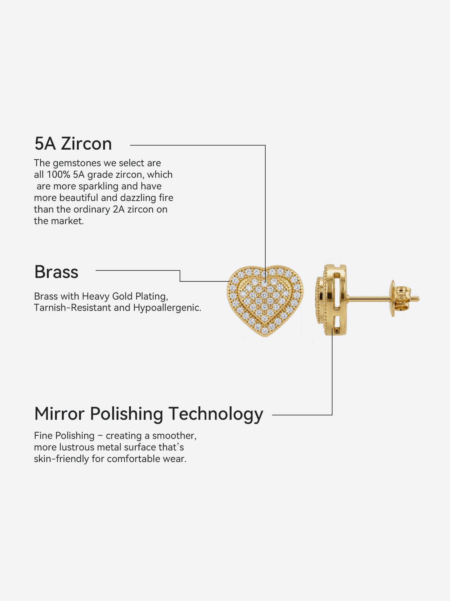 Heart-shaped layered earrings with gold plating - Image 6