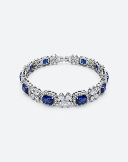 Luxury Blue Gemstone Plated White Gold Women's Bracelet