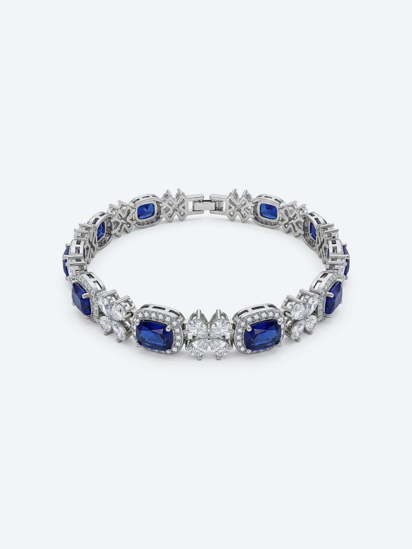 Luxury Blue Gemstone Plated White Gold Women's Bracelet