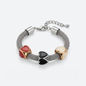 Tri-Color Gold Plated Oil Drip Heart Slider Bracelet for Women