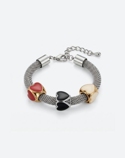 Tri-Color Gold Plated Oil Drip Heart Slider Bracelet for Women