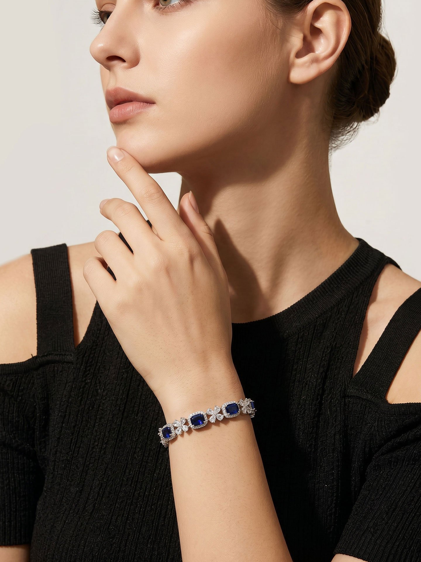 Luxury Blue Gemstone Plated White Gold Women's Bracelet - Image 1