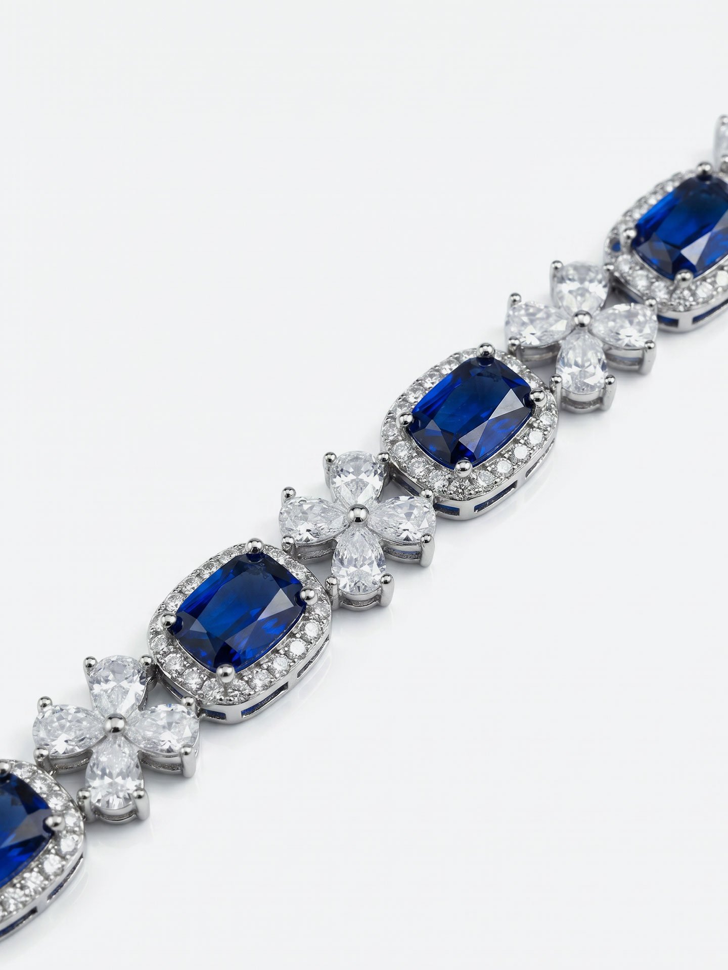 Luxury Blue Gemstone Plated White Gold Women's Bracelet - Image 2