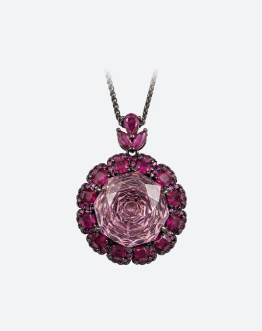 Luxury Women's Black Copper Plated Rose Red Gemstone Necklace
