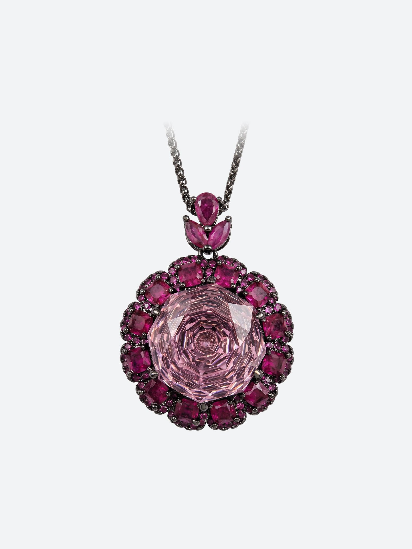Luxury Women's Black Copper Plated Rose Red Gemstone Necklace