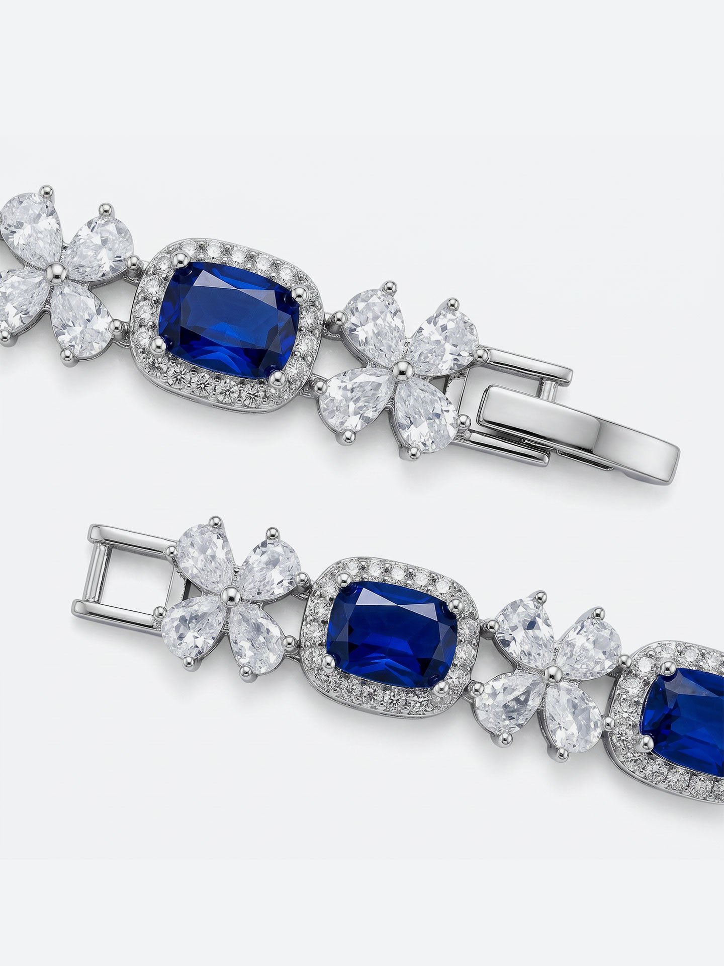 Luxury Blue Gemstone Plated White Gold Women's Bracelet - Image 4