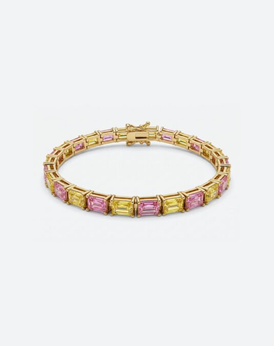 Elegant 18K gold plated pink and yellow stone interlacing bracelet