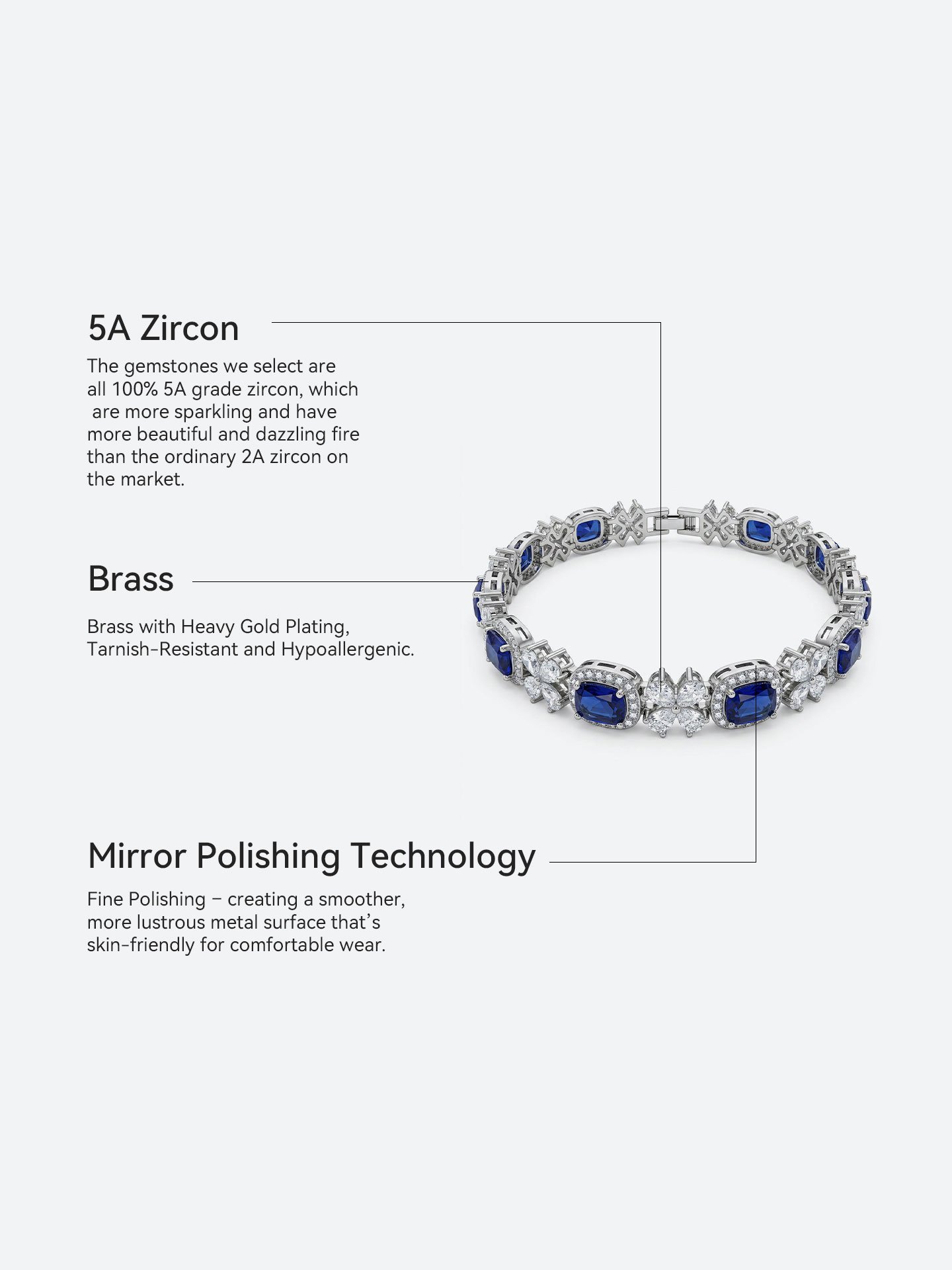 Luxury Blue Gemstone Plated White Gold Women's Bracelet - Image 6
