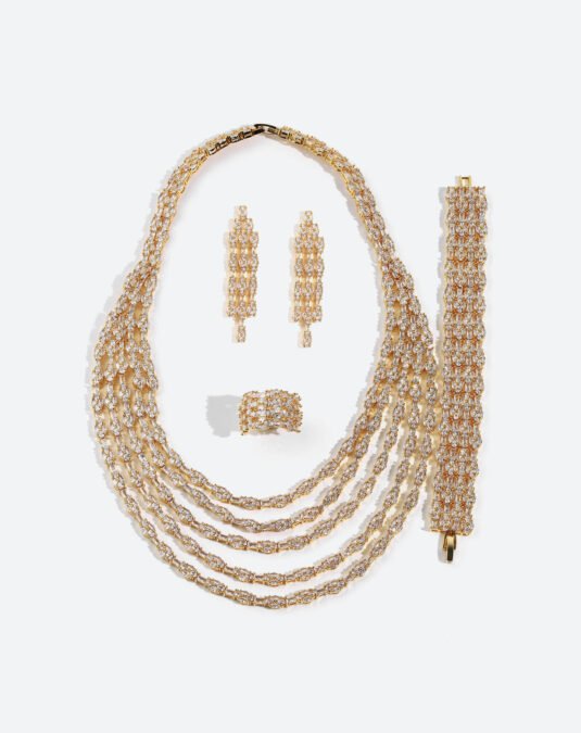 Luxury Full Zircon Jewelry Set for Women – Gold Plated Copper Ring,Necklace, Earrings & Bracelet Set