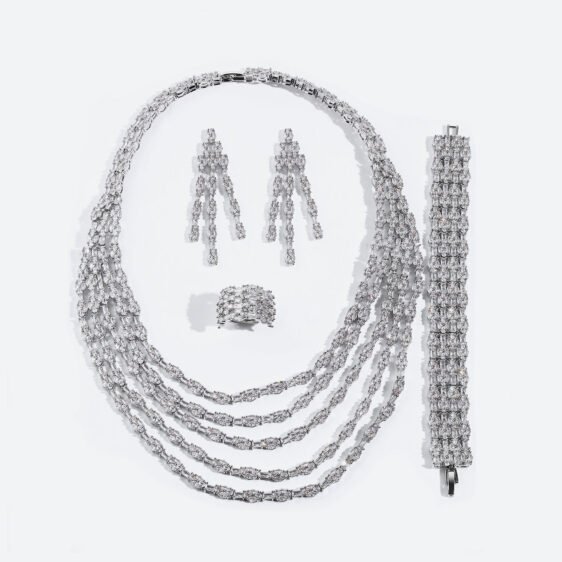 Luxury Full Zircon Jewelry Set for Women – Gold Plated Copper Ring,Necklace, Earrings & Bracelet Set