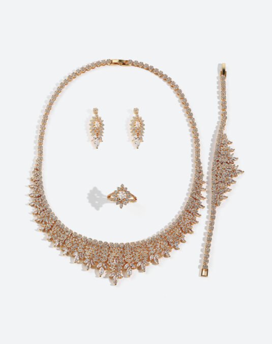 Luxury 18K Gold Plated Women's Jewelry Set with Full Diamonds