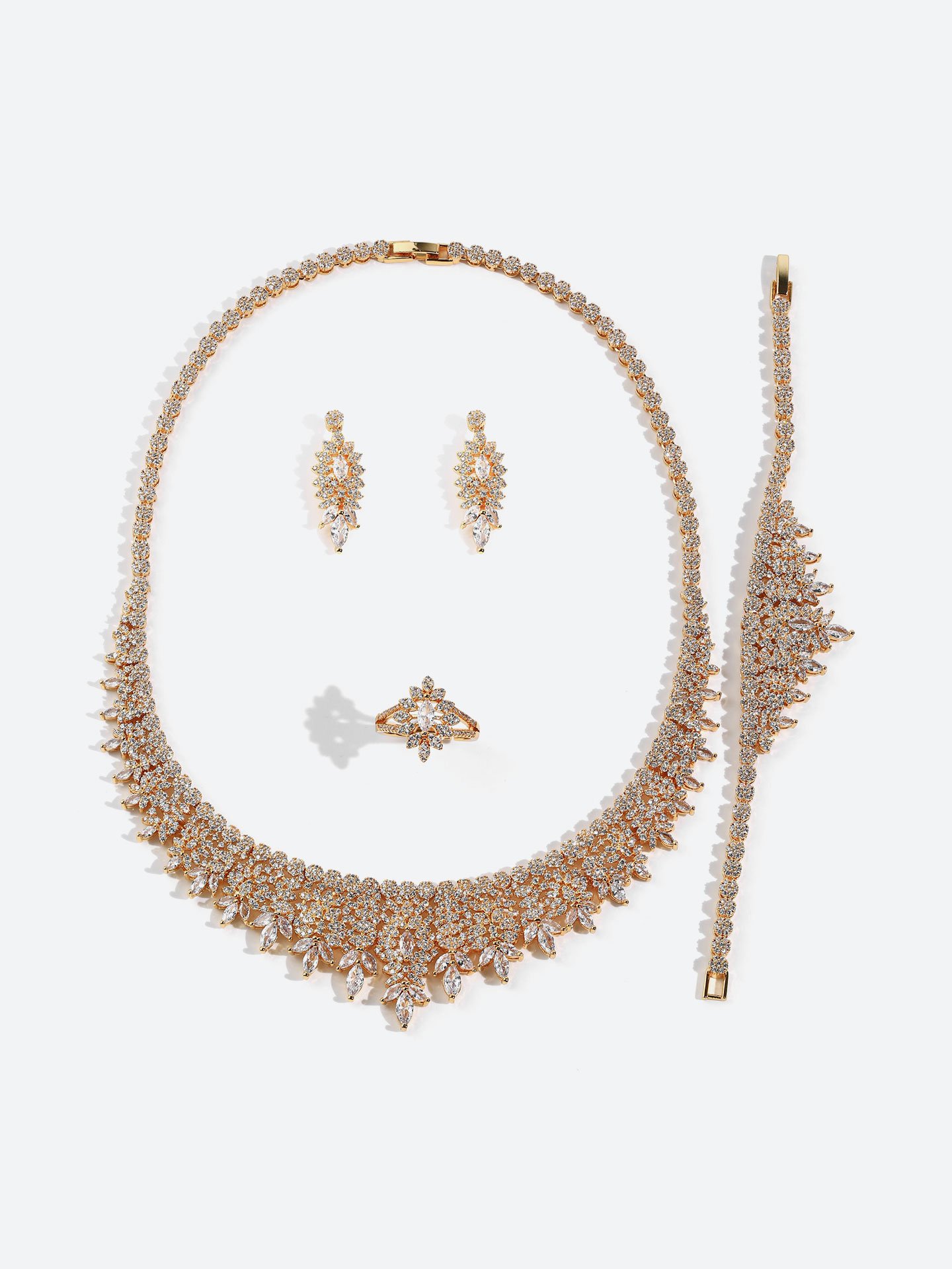 Luxury 18K Gold Plated Women's Jewelry Set with Full Diamonds