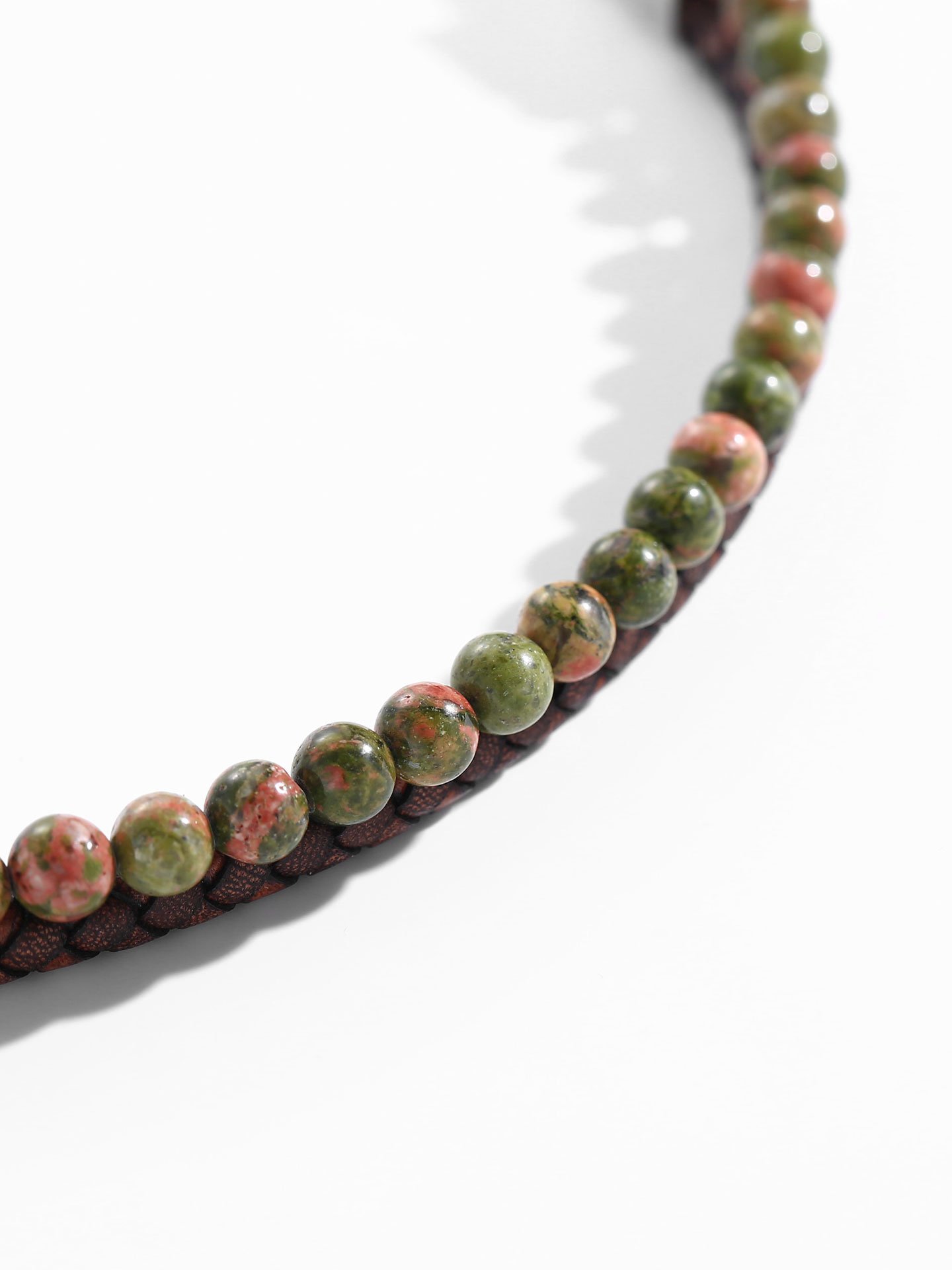 Men’s Unakite & Microfiber Leather Stainless Steel Bracelet – Bold & Rugged Style - Image 2